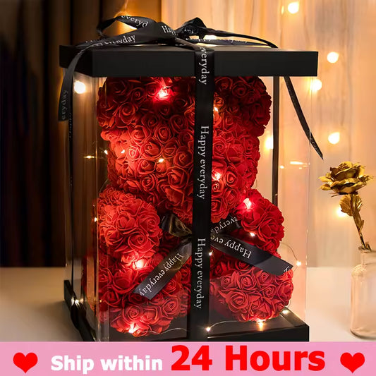 Wedding Rose Teddy Bear with Box for Women Valentines Girlfriend Birthday Gifts