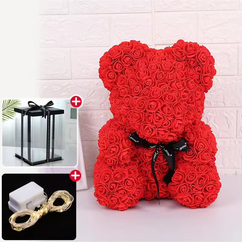 Wedding Rose Teddy Bear with Box for Women Valentines Girlfriend Birthday Gifts